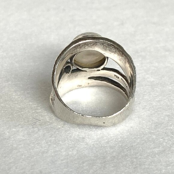 Sterling Silver 925 YS India Modernist Moonstone Wide Band Ring Sz 7.5-7.75 - Picture 5 of 16